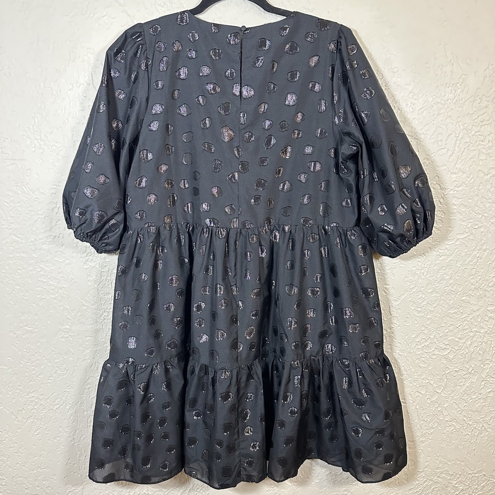 Ann Taylor MP Black Polka Dot Whimsigoth Tiered Babydoll Mini Dress Grunge Goth - Picture 4 of 6
